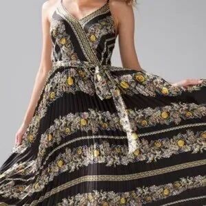 White House Black Market Black Floral Maxi Dress with Yellow Accents